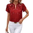 thumbnail image 3 of Womens Summer V Neck Short Sleeve Tops Dressy Elegant Casual Shirts Wine Red S, 3 of 7