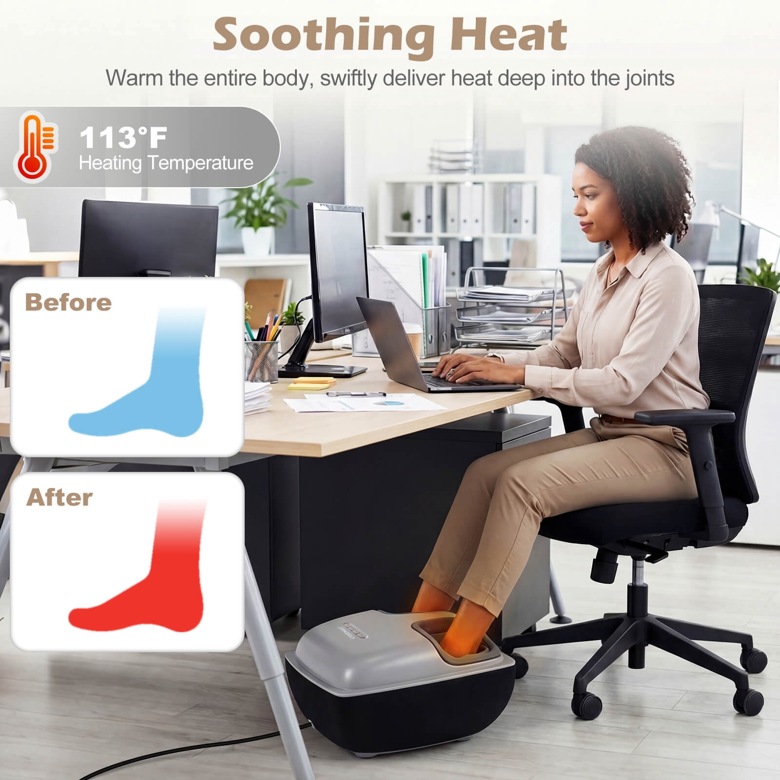 Costway Shiatsu Foot Massager with Heat, 3-Level Deep Kneading & Air Compression, Timer Black
