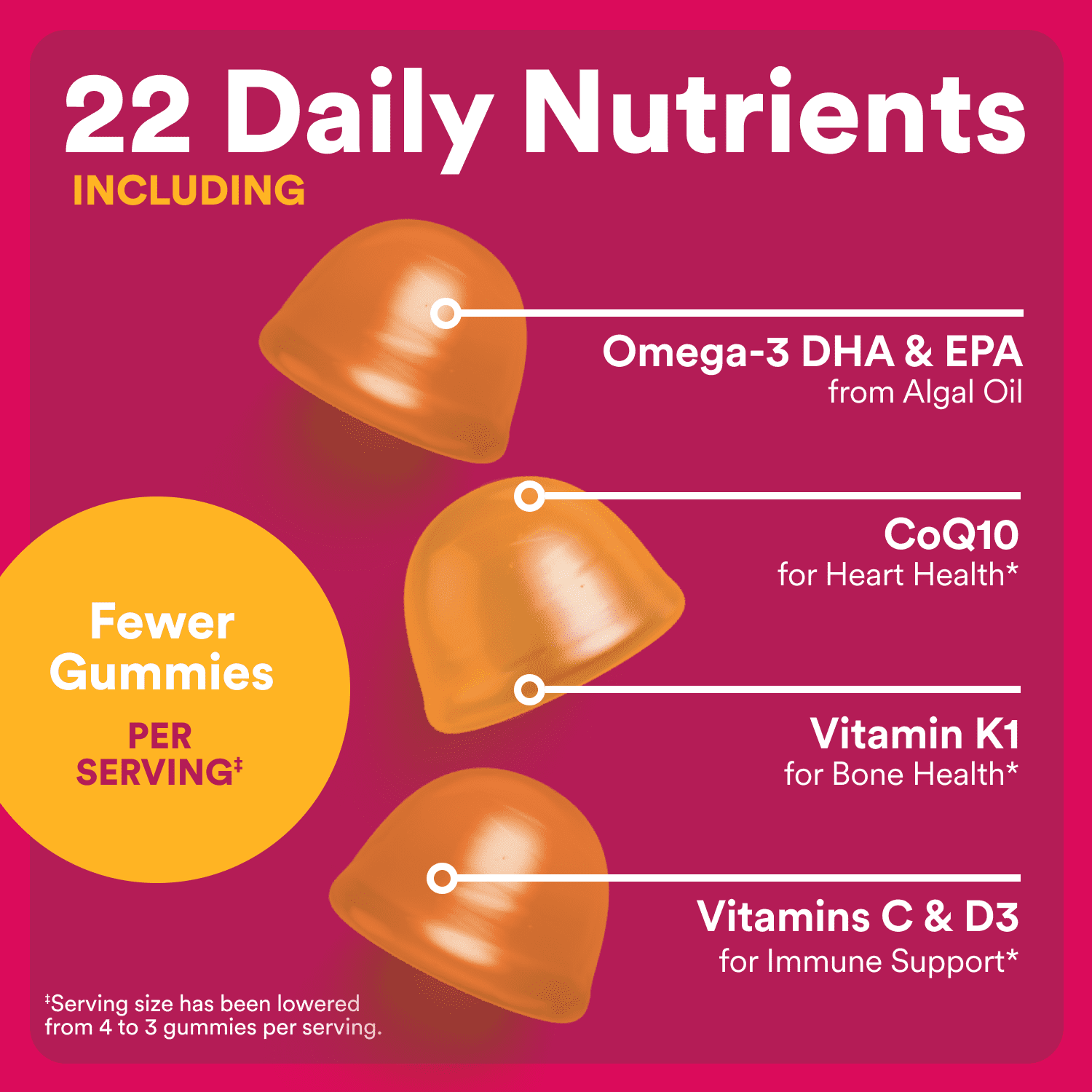 SmartyPants Women's Plus 50+ Multi & Omega-3 Gummies, Improved Formula, 33% Less Sugar, 90 Ct