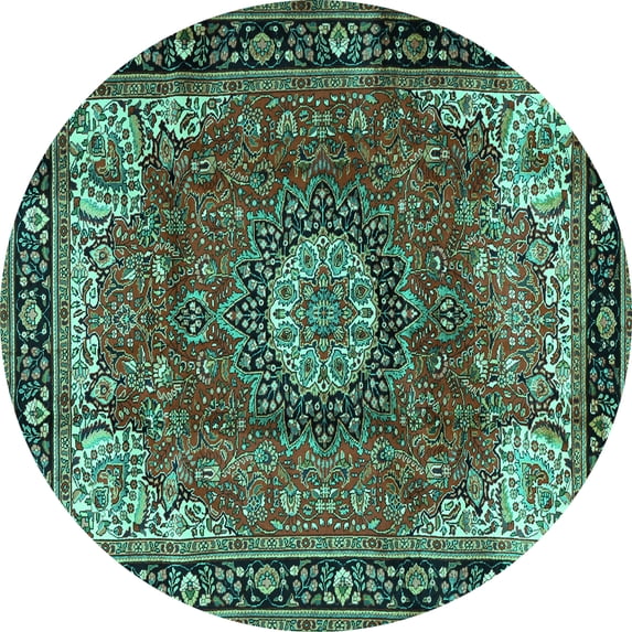Ahgly Company Indoor Round Persian Turquoise Blue Traditional Area Rugs, 8' Round