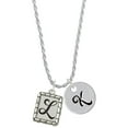 thumbnail image 1 of Delight Jewelry Silvertone Pebble Border Initial - L Silvertone Script Initial Disc - K - Charm Necklace, 20"+3", 1 of 4
