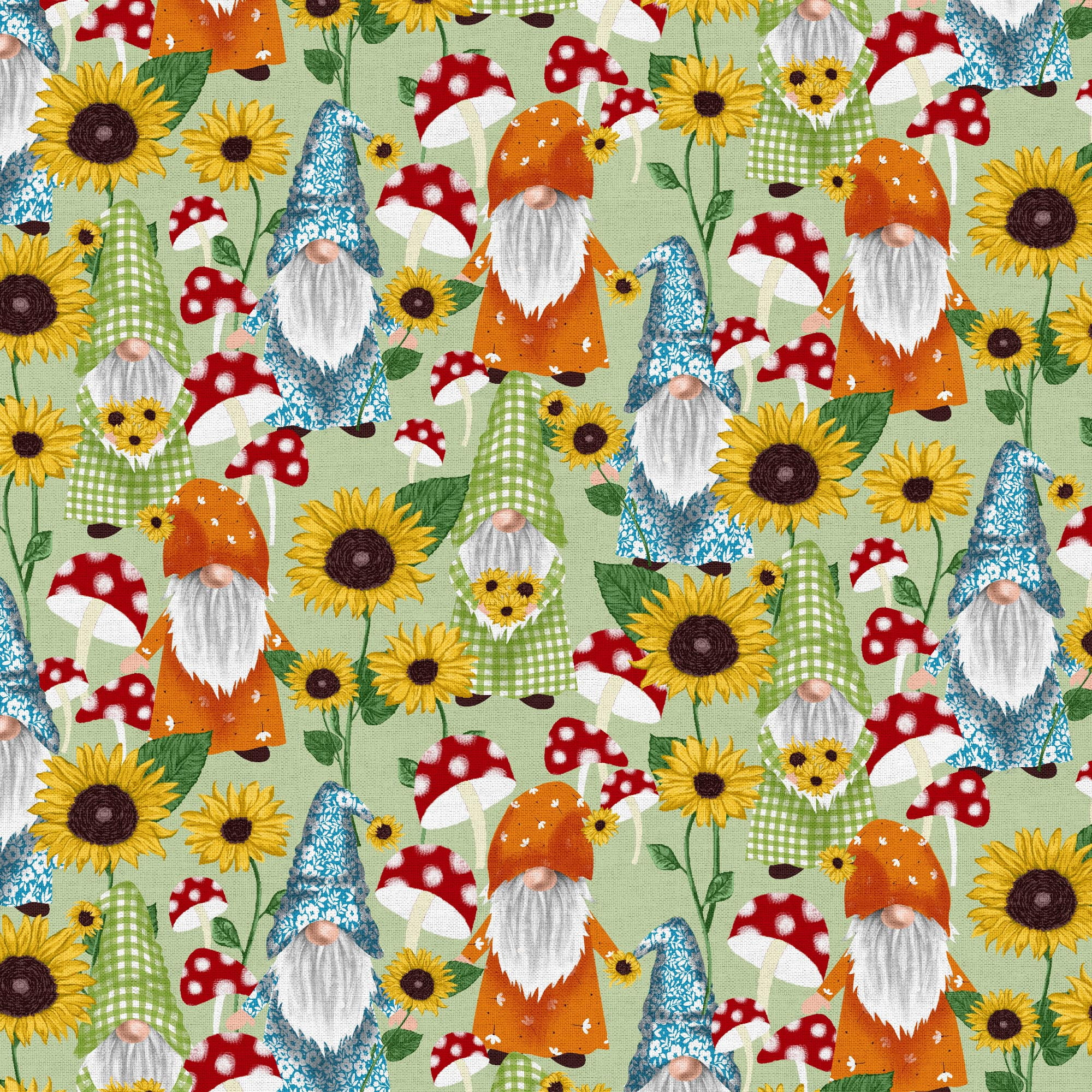 Fabric Editions 36" x 42" Cotton Gnome 1 Yard Precut Sewing & Craft Fabric, Green 1 Piece