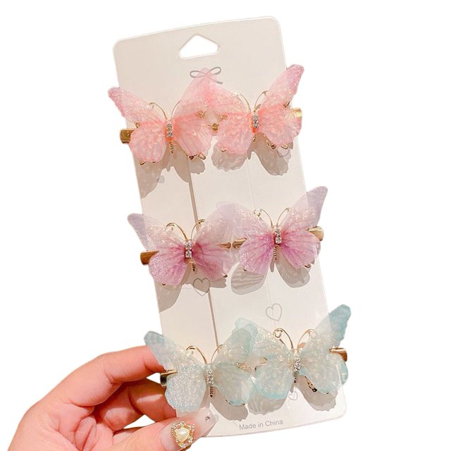 CSChome Rhinestone Hairpin 6Pcs Butterflies Decor Hair Clip Embellished Girl Princess Hair Pin Shape Hair Pin Hair Accessories