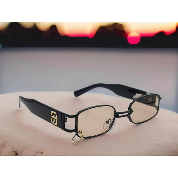 Tea Black small Rectangle Unisex Luxury Sunglasses Vintage Punk