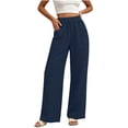 thumbnail image 3 of Women's Soft Fabric Straight Leg Pants with Elastic Waist, Pockets, Casual Business Lounge Travel, Womens Trousers Summer Capris | UKHCCC,Navy S, 3 of 8