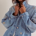 thumbnail image 3 of sicmoss Women's Blue Cotton Vintage Oversized Embroidered Denim Jacket Boho Loose Fit Button Down Casual, 3 of 7