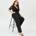 thumbnail image 4 of JAEDEN Women's Plus Romper Summer Slim-Fit Short Sleeve Deep V Neck Lace-up Jumpsuit Black XL, 4 of 5