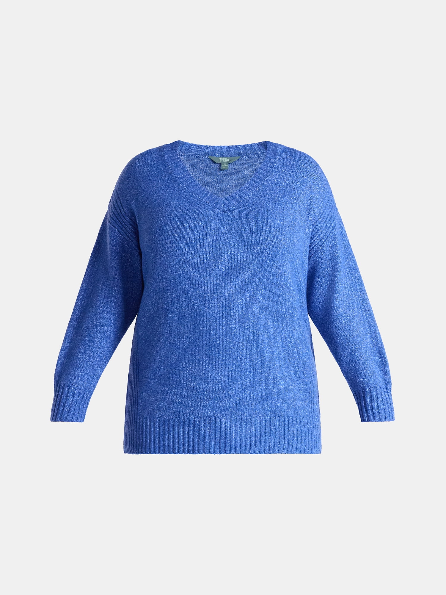 Terra & Sky Women's Plus V Neck Tunic Sweater, Lightweight, Sizes 0X-5X