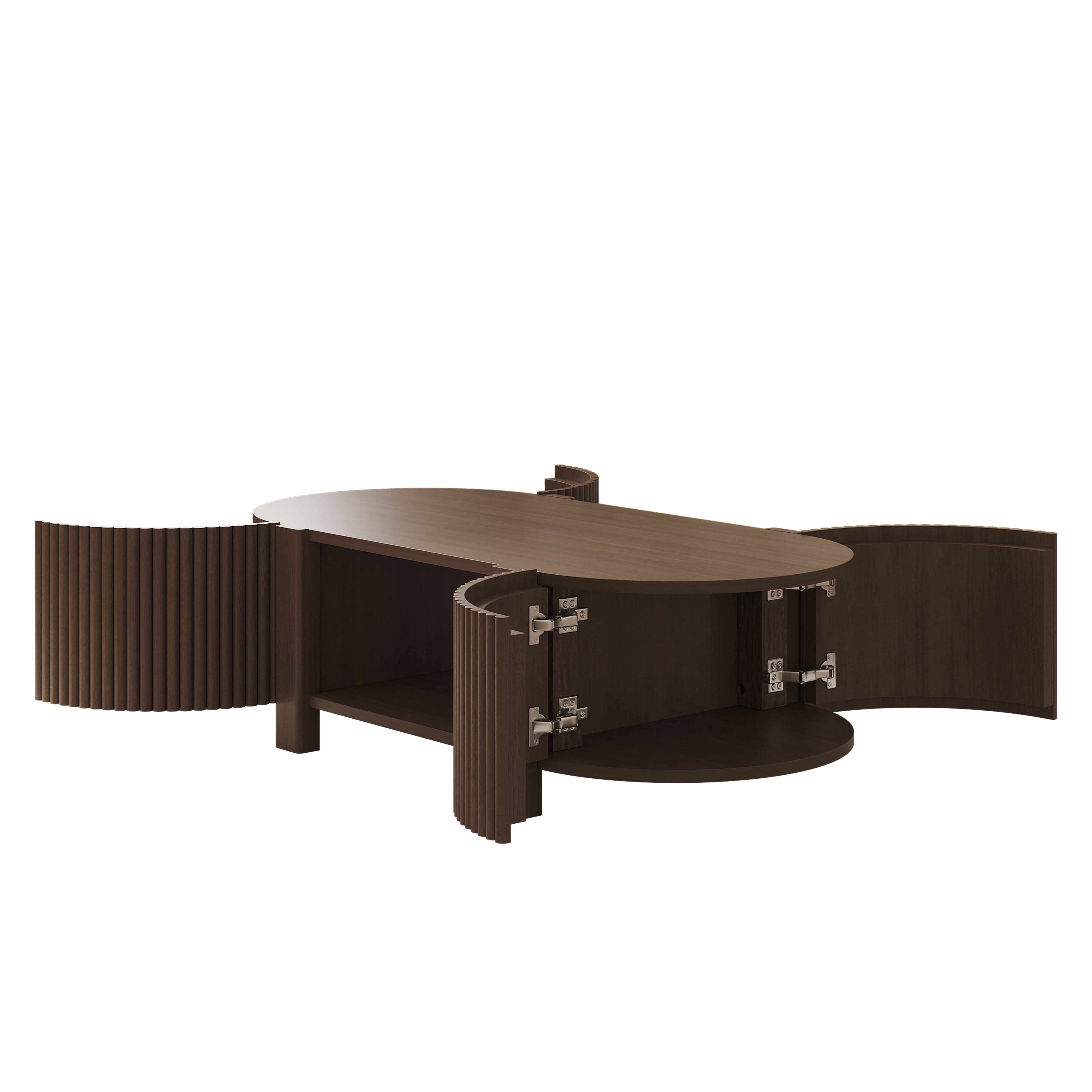 Homy Casa 47" Fluted Coffee Table with Side Storage Cabinets for Living Room Walnut Brown