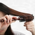 thumbnail image 6 of Unique Bargains Nylon Bristle Round Curling Hair Ruled Comb with Wood Handle for Hair Drying Styling Brown 10 Row S, 6 of 7