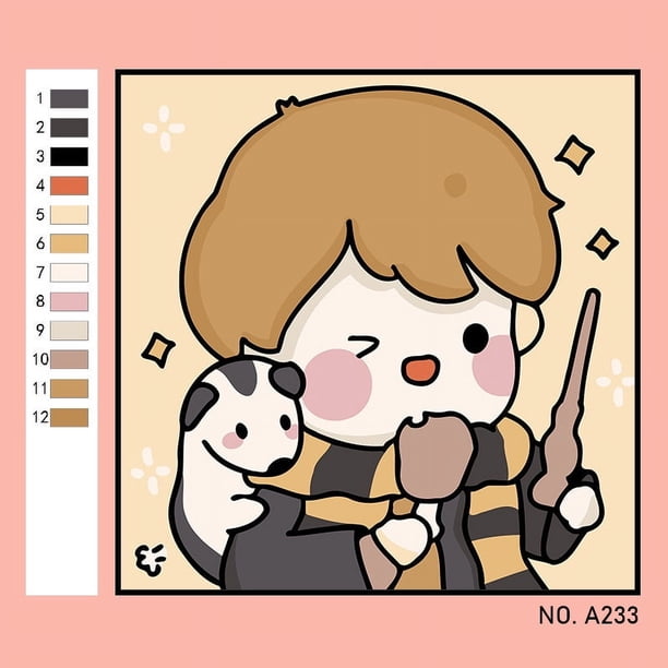 2025 Venta caliente Harry Potter DIY Relleno Color Pintura al óleo digital Varios tamaños Potter Dibujos animados Lindo Pintura al óleo Decoración dibujada a mano