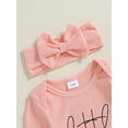 thumbnail image 6 of Newborn Baby Girl Coming Home Outfit Long Sleeve Letter Romper Ribbed Ruffle Jumpsuit Headband Set Spring Fall Clothes, 6 of 8