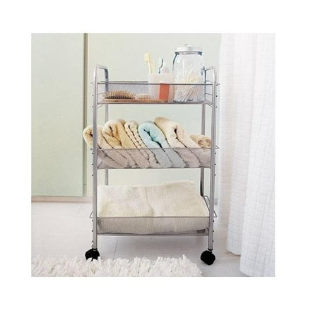 3 Tier Mesh Rolling Storage Cart with Baskets, Office File Utility Cart on Wheel