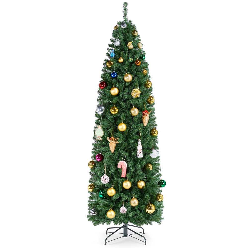 Alden Design 7.5 Ft Unlit Hinged Artificial Spruce Slim Christmas Tree, Green