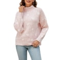 thumbnail image 3 of Suéter de Punto Holgado con Cuello Alto y Corazón para Mujer, Larga, Ideal para Otoño e Invierno Rosa S, 3 of 10