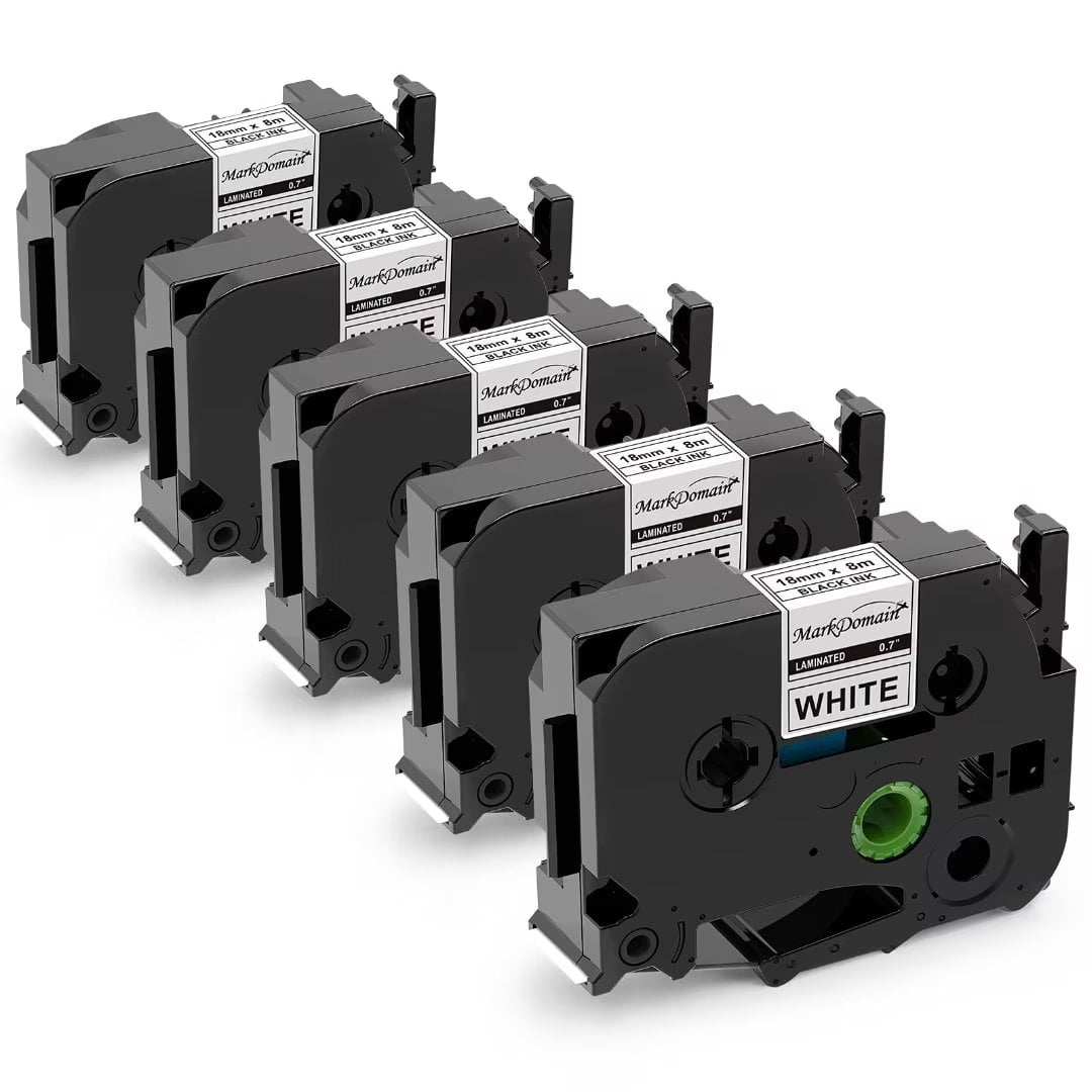 MarkDomain 5PK Compatible for Brother Ptouch TZe241 18mm Black on