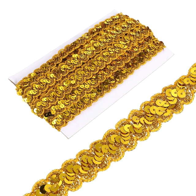 Uxcell 0.9 Inch x 7 Yards Sequin Trim Dark Gold Wave Flat Sequin Braid Trim for Crafts