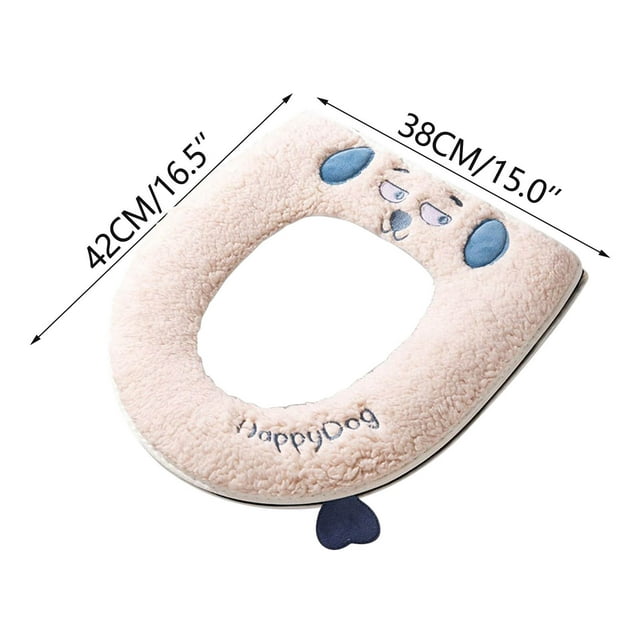 Waterproof Winter Toilet Seat Cover With Puppy Design – Thickened Insulated Fabric For Cold Weather Use