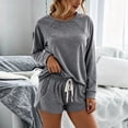 thumbnail image 3 of cocolona Womens Pajamas Set Casual Long Sleeve Tops with Drawstring Shorts Matching Outfits Set Breathable Lounge Sleepwear, 3 of 8