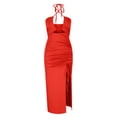 thumbnail image 7 of Wycnly Womens Dresses Party Club Sexy Cut-out Slit Ruched Bodycon Dresses with Drawstring Fashion Solid Halter Sleeveless Long Summer Dress Red m, 7 of 7