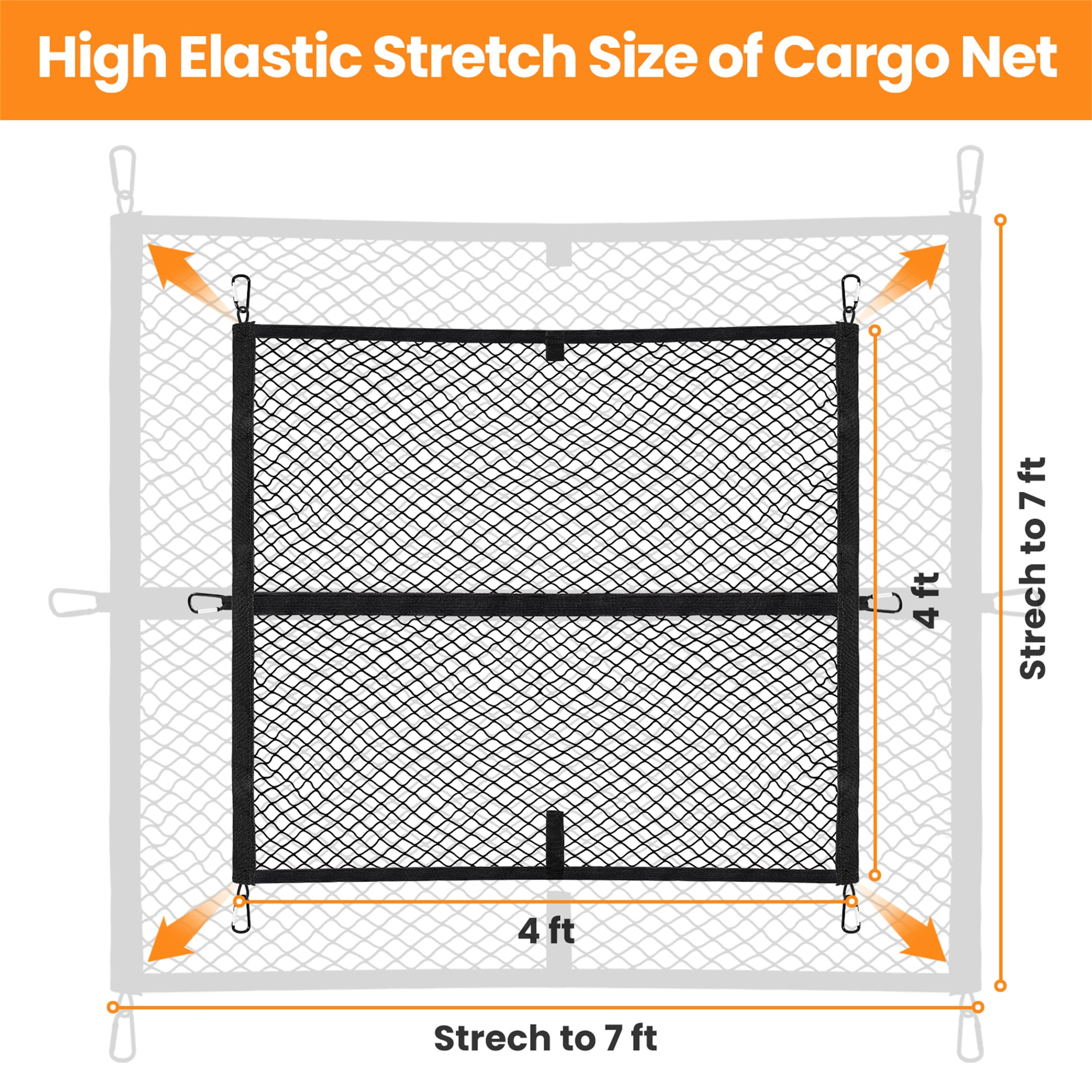 DIAMOOKY 7ft x 7ft Truck Bed Net, Universal Adjustable Elastic Mesh Organizer, Heavy Duty Cargo Net for Pickup Truck Bed, with 8 Hooks - Single Layer