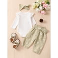 thumbnail image 3 of Loicainy Baby Toddler Girls Fall Outfit 3 6 12 18 24 Months Long Sleeve Romper with Flower Print Belted Pants and Headband Clothing Set, 3 of 9