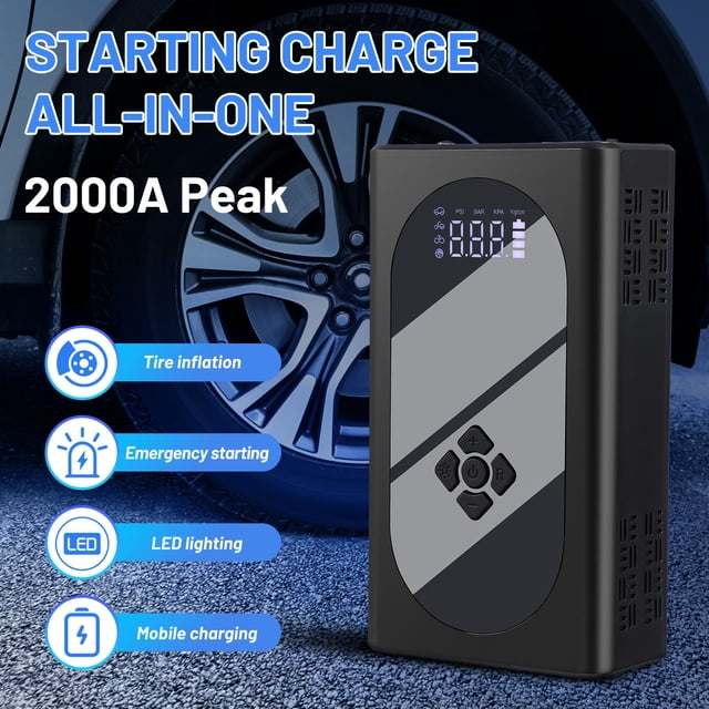 OULII Car Jump Starter with Tire Inflator and Digital Display for Car Use Black