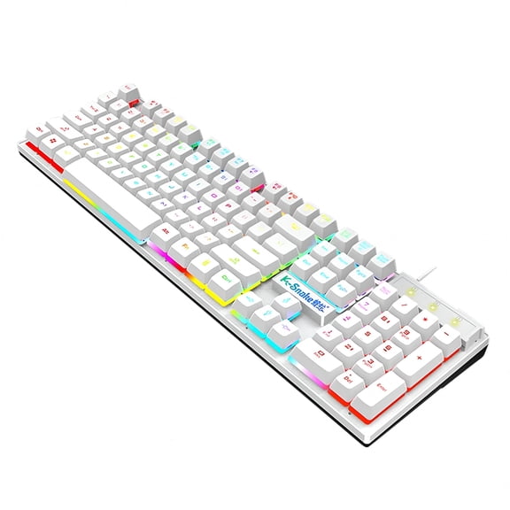 GJX Backlit Full-Size Wired RGB Gaming Keyboard, White