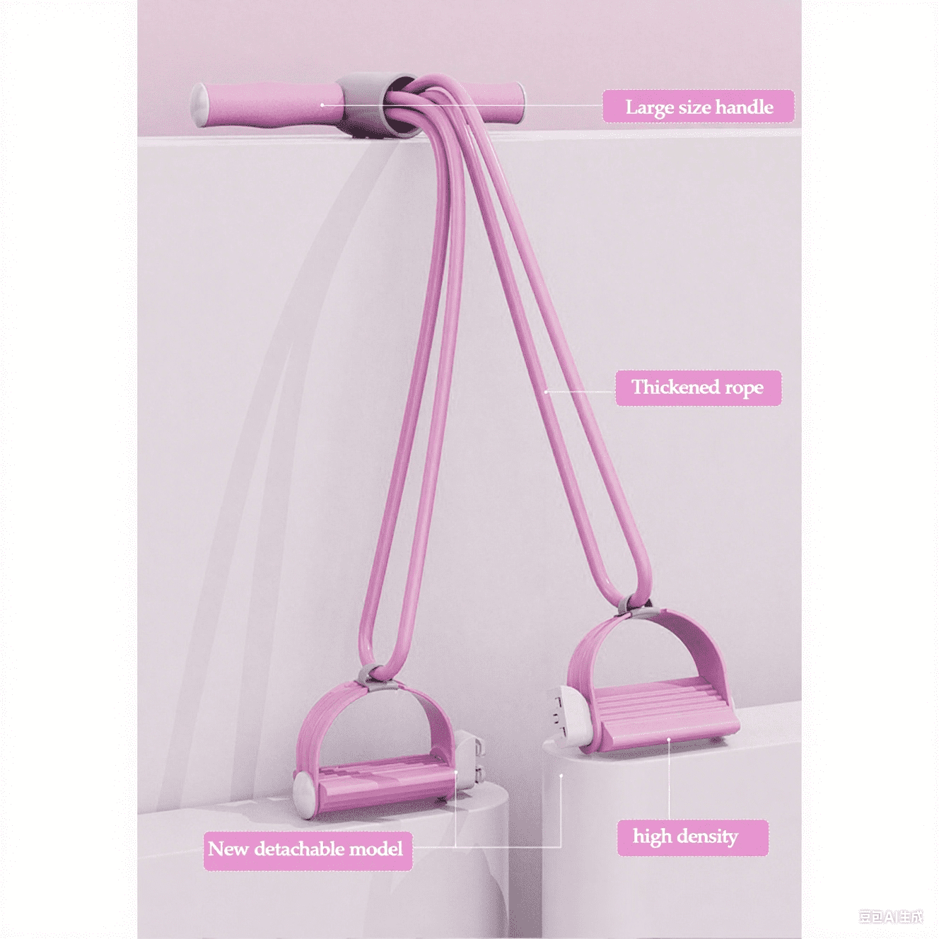 Pink Resistance Band Exercise System, 4-Tube Leg & Core Workout, Foot Pedal Pull Rope with Soft Grip Handles