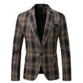 thumbnail image 5 of TFEOQRY Men's Checkered Blazer One Button Long Sleeve Casual Wedding Prom Business Party Suit Jacket Coffee-1, 5 of 7