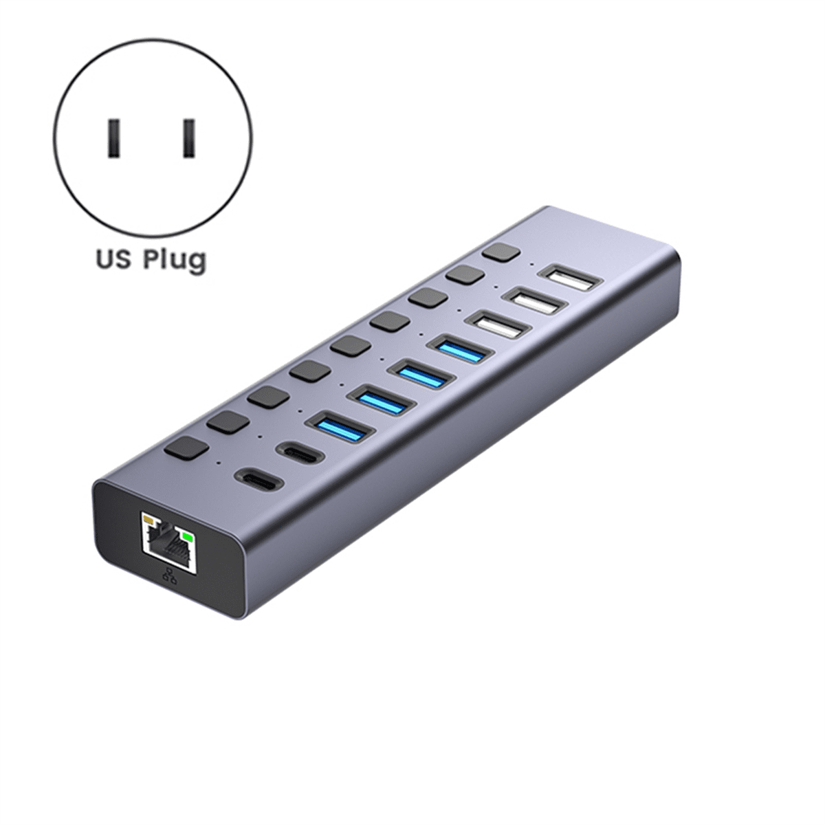 9 In1USB C Hub with Adapter USB C Hub Charging 10Gbps Data Transfer for Phone/Laptop US Plug