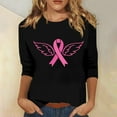 thumbnail image 1 of Jsaierl Hauts Graphiques Ruban Rose pour Femmes T-Shirts Cancer du Sein Manches 3/4 Col Rond Pull Lutte contre le Cancer Blouses d'Octobre, 1 of 5