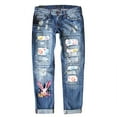 thumbnail image 1 of YDLCAFD Women's Easter Jeans Print Ripped Casual Denim Pants XXL, 1 of 6