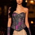 thumbnail image 4 of Women's Vintage Floral Print Lace Boned Gothic Underbust Corset Hourglass Tummy Control Shaping Bodice for Renaissance Party, 4 of 6