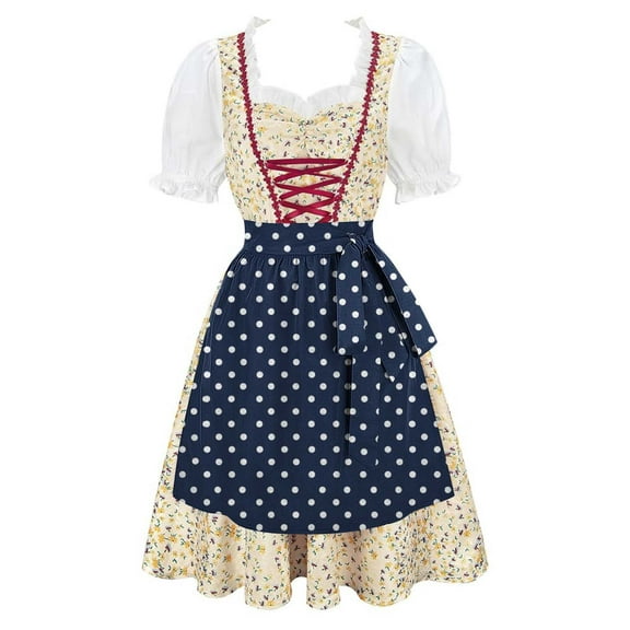 Lenago Womens Apron Dresses For Women Oktoberfest Costumes Multiple Color Schemes Square Collar Short Sleeves Dirndl Dresses German Dresses Festival Bavarian Costume Beer Carnival Women Party Dresses