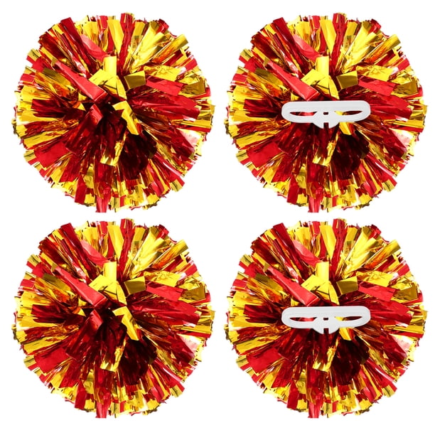 Uxcell Pompones metálicos para animación con anillos de mango, ideales para el espíritu del equipo, deportes, danza y animación en rojo y dorado