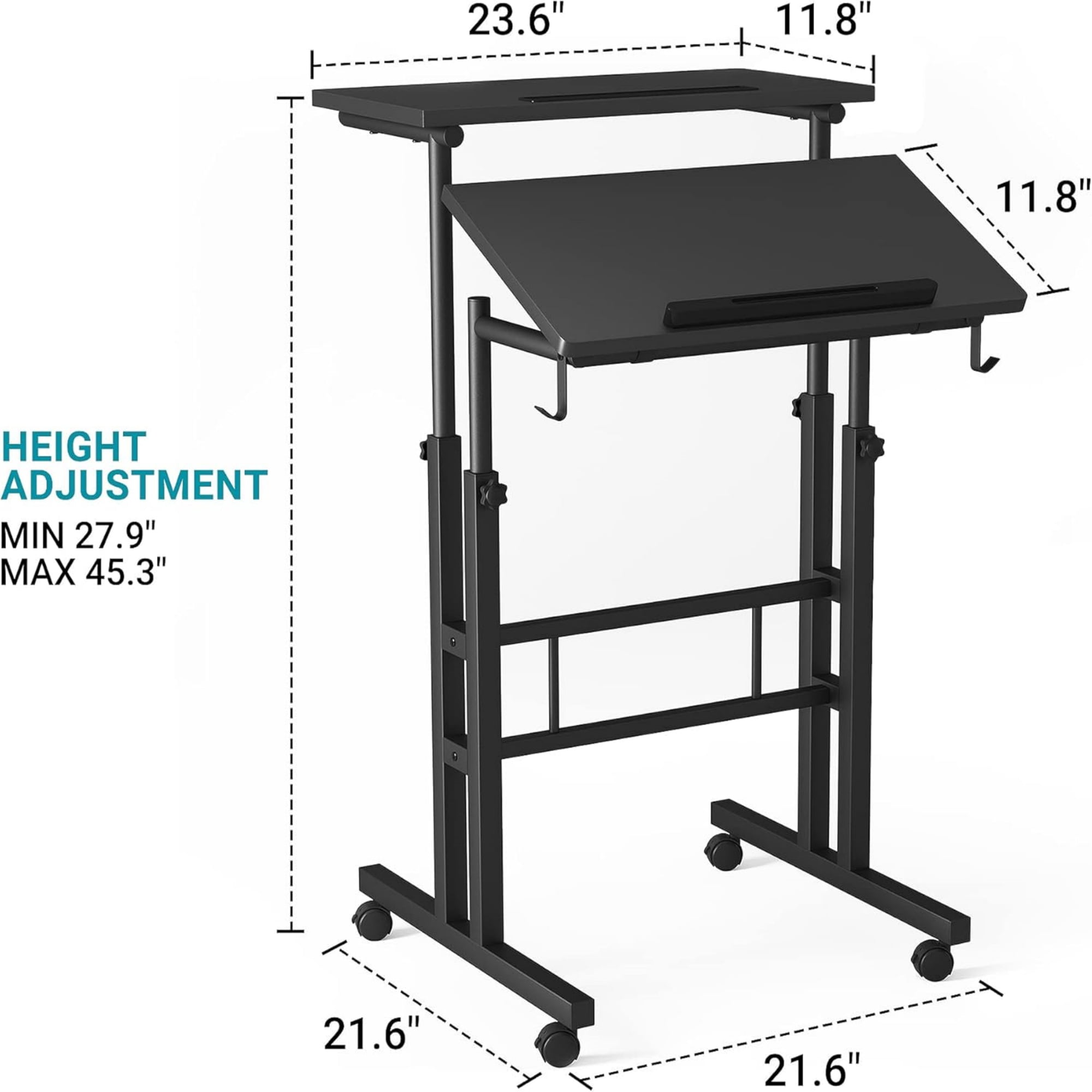 Standing Desk Height Adjustable with 2 Splice Board,Cup Holder,for Home Office, Black