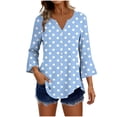 thumbnail image 2 of Edvintorg Womens Tops Polka Dot Flare 3/4 Sleeve Loose Top Fashion V Neck Casual Button Down Shirt Women's Clothing Light Blue XL, 2 of 7