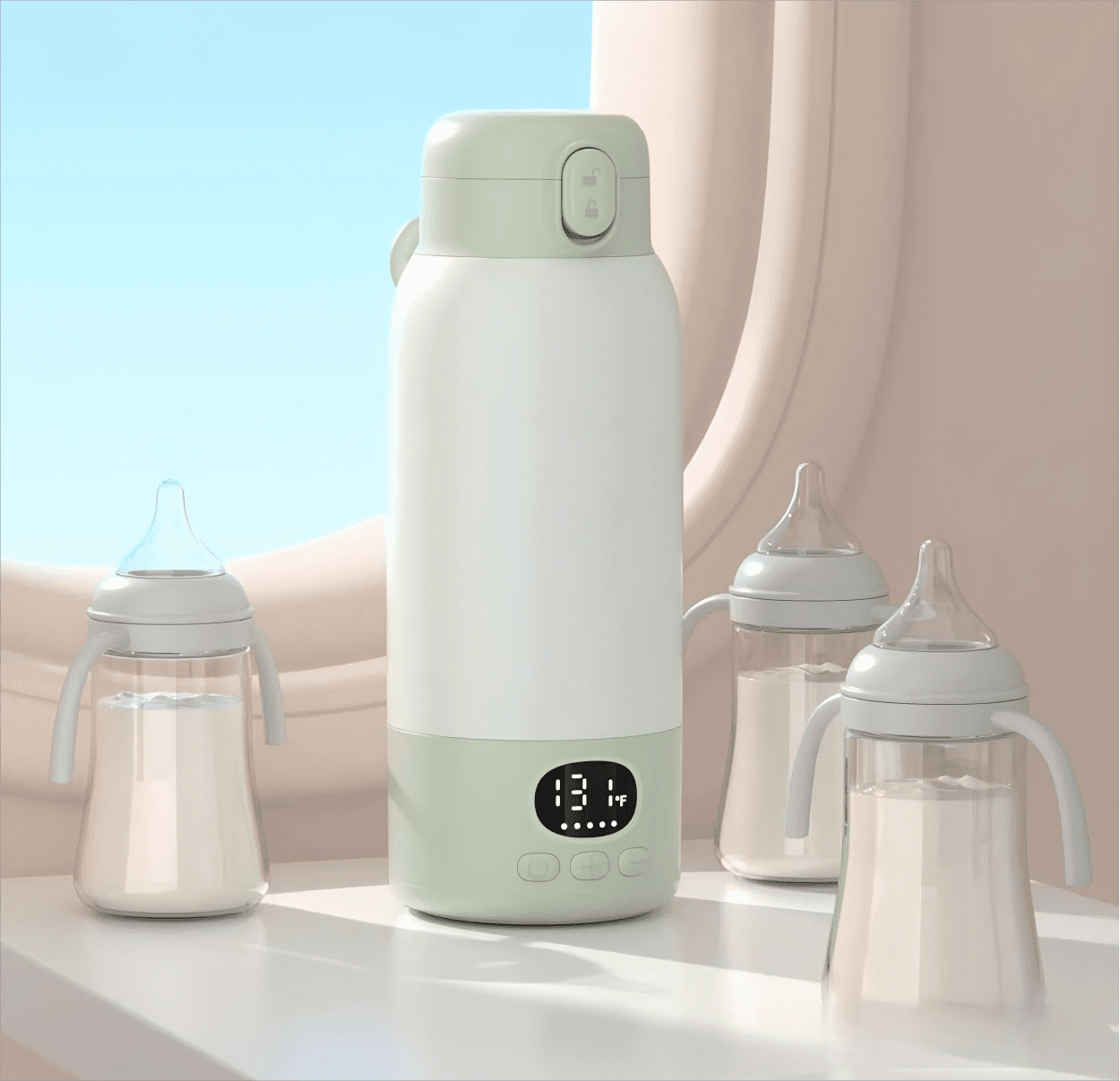 Portable Bottle Warmer for Travel,Milk Warmer for Baby Breastmilk with Fast Heating & Precise Temp Control, Bottle Warmer for Car, Outdoors, 17 Ounces Large Capacity,Green
