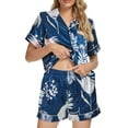 thumbnail image 5 of INSPIRE CHIC Women's Satin Pajama Sets Button Down Shirt and Shorts 2 Pcs Floral Loungewear L Blue Leaves, 5 of 5
