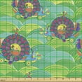 thumbnail image 2 of Snail Fabric by the Yard, Cartoon Characters Driving Mollusk Insect Cars on Fish Scale Backdrop, Decorative Upholstery Fabric for Chairs & Home Accents, Lime Green and Multicolor by Ambesonne, 2 of 5