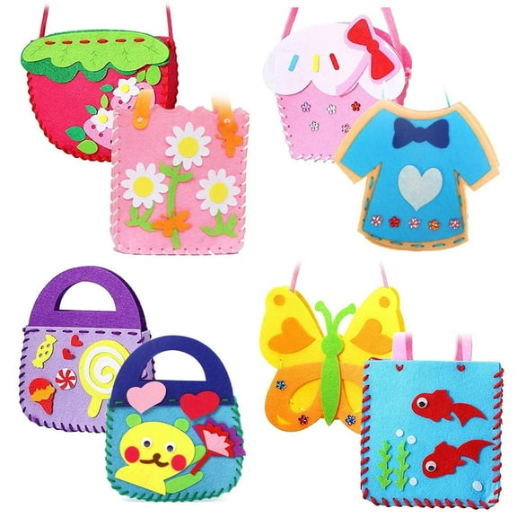 Rzvnmko 8Pcs First Sewing Kit ,for Kids DIY Felt Sewing Kit Preschool Educational Toys with Safety Needle Thread and Bag for Boys Girls Gift