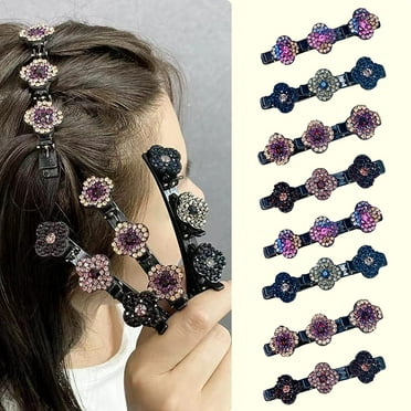 8 PCS Sparkling Crystal Stone Braided Hair Clips Four-Leaf Clover Chopped Hairpin Duckbill Hair Clip for Women and Girls Hair Styling