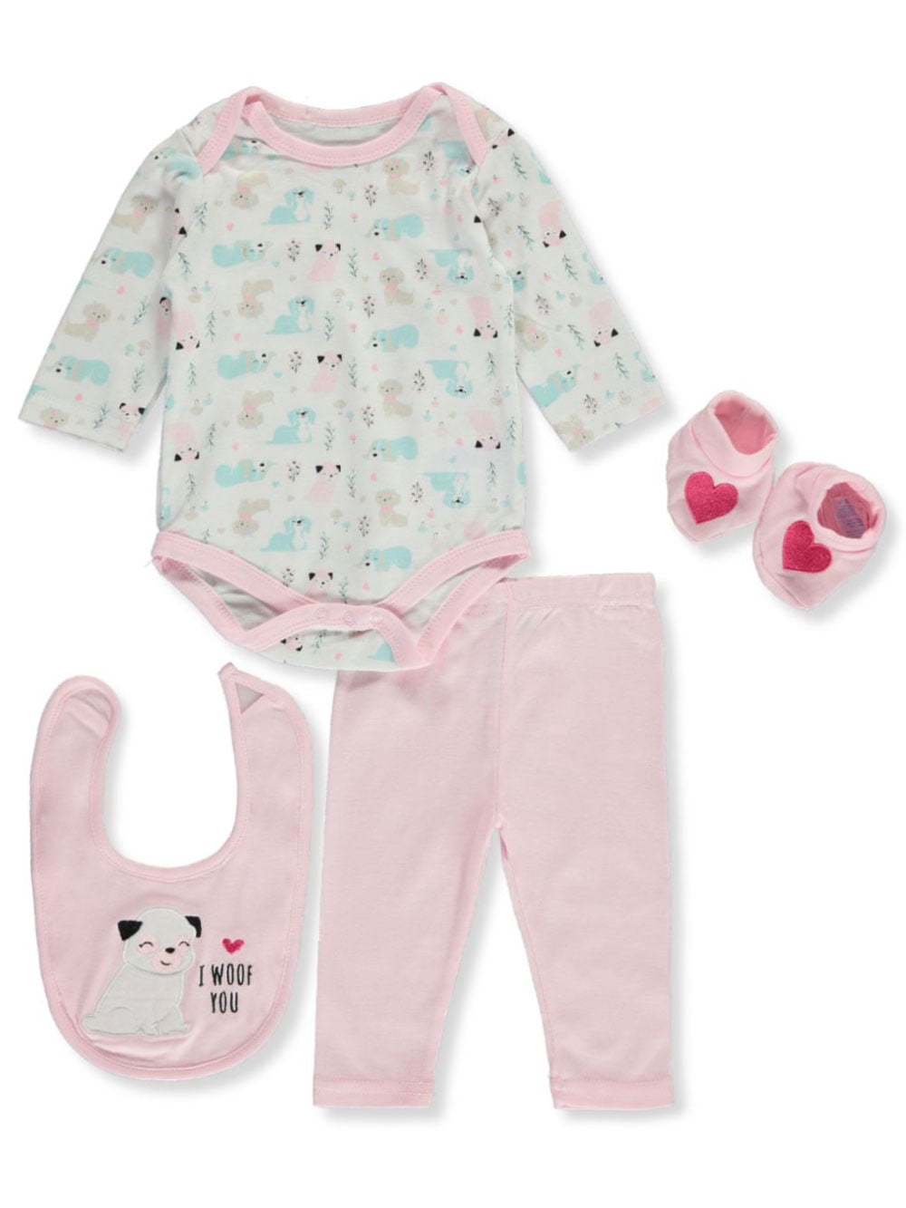 Bon Bebe Bon Bebe Baby Girls I Woof You 4 Piece Layette Set Newborn Walmart Com Walmart Com