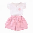 thumbnail image 4 of Xyant Toddler Baby Girls Clothes 2Pcs Summer Outfits Ruffle Sleeve T-shirt + Solid Shorts Cute Infant Girl Clothes Set (Pink,4-5 Years), 4 of 7