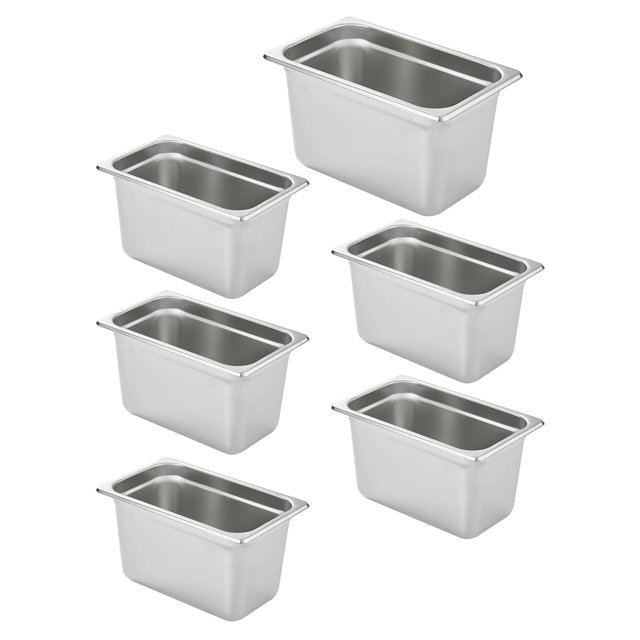 Sartén de mesa de vapor HECMAC, tamaño 1/4, 6 pulgadas de profundidad, acero inoxidable