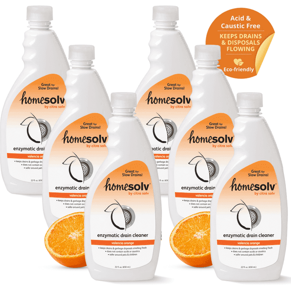Citra Solv Homesolv Enzyme Drain Cleaner and Build-Up Remover, Valencia Orange, 22 fl oz, 6 Pack
