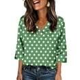 thumbnail image 2 of JoveMarine Women's V-Neck 3/4 Sleeve Satin Blouse with Polka Dot Print Loose Fit Lightweight Top for Spring/Summer Daily Wear Army Green L, 2 of 6
