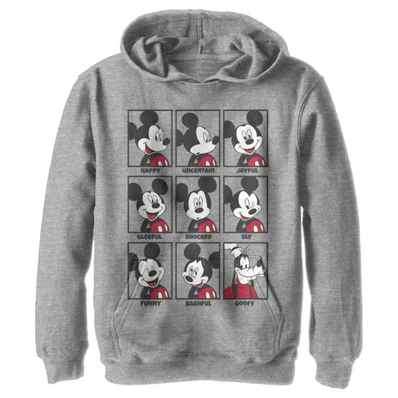 Boy's Mickey & Friends Mickey Mouse All Emotions Grid  Pull Over Hoodie Athletic Heather Small