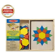 Melissa & Doug Pattern Blocks and Boards - Classic Toy With 120 Solid Wood Shapes and 5 Double-Sided Panels, Multi-Colored Animals Puzzle